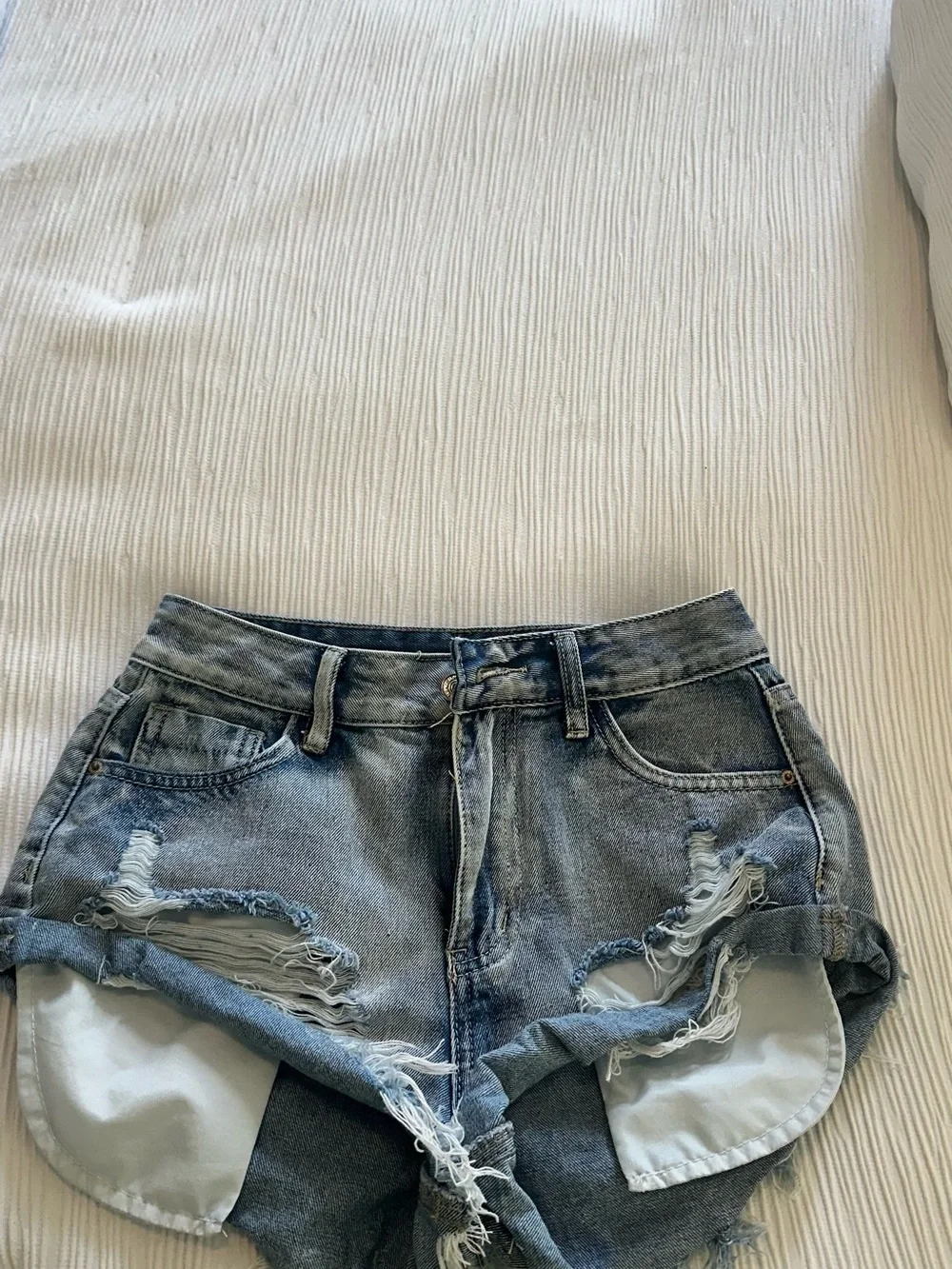 Women's Distressed Denim Shorts - Light Blue